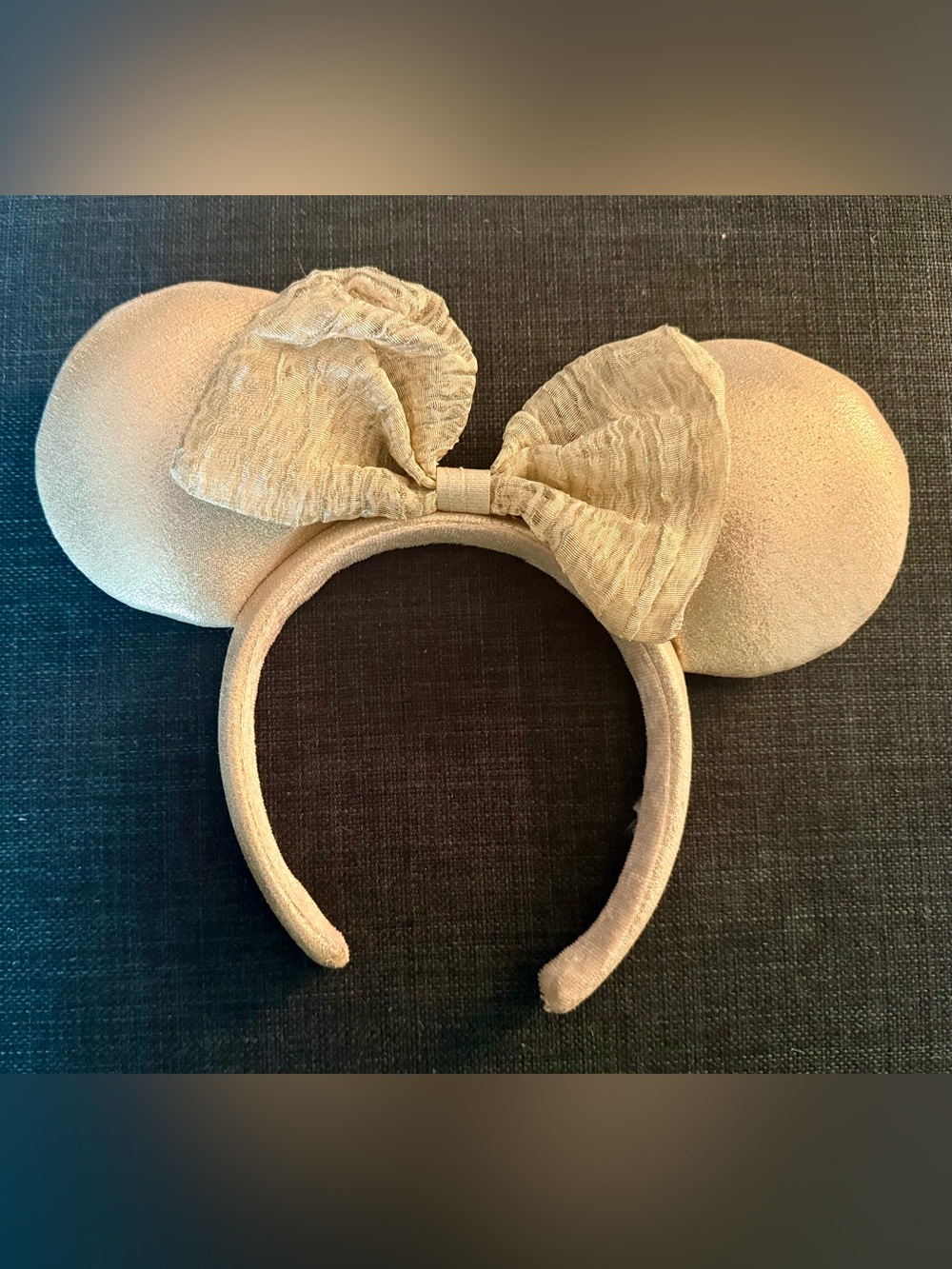 Disney Soft Gold Minnie Mouse Ears Headband with Shimmering Bow